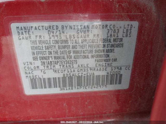 Photo 8 VIN: 3N1AB7AP7EY242979 - NISSAN SENTRA 