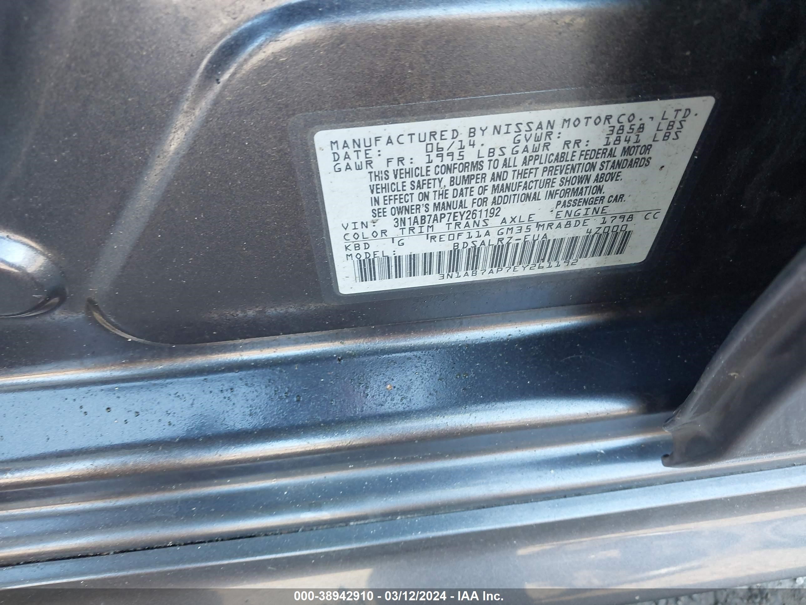 Photo 8 VIN: 3N1AB7AP7EY261192 - NISSAN SENTRA 