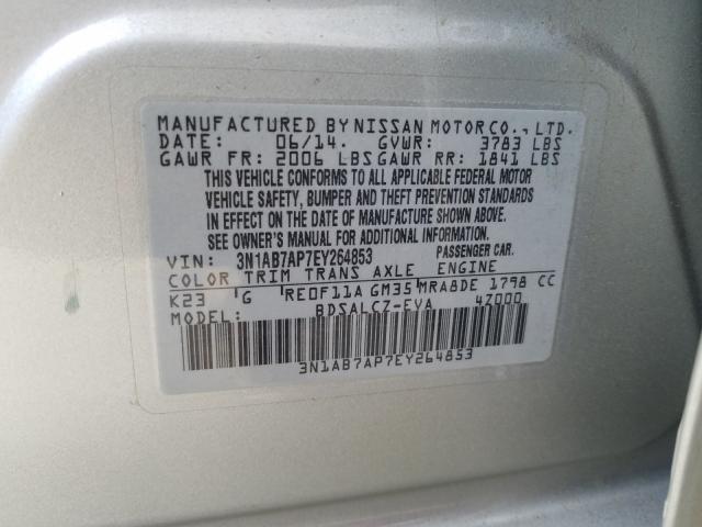 Photo 9 VIN: 3N1AB7AP7EY264853 - NISSAN SENTRA S 