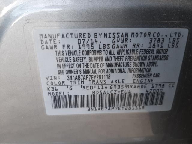 Photo 9 VIN: 3N1AB7AP7EY281118 - NISSAN SENTRA S 