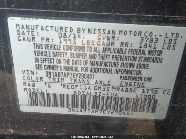 Photo 8 VIN: 3N1AB7AP7EY290451 - NISSAN SENTRA 