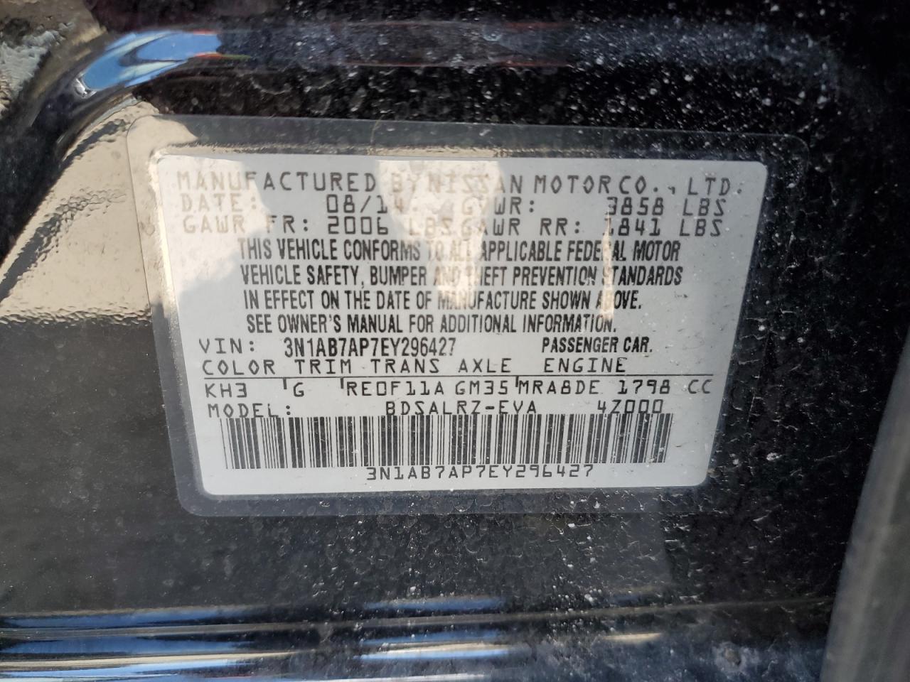 Photo 11 VIN: 3N1AB7AP7EY296427 - NISSAN SENTRA 