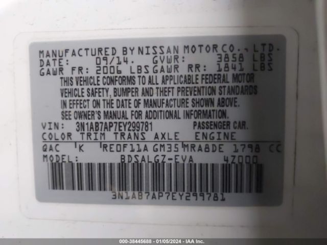 Photo 8 VIN: 3N1AB7AP7EY299781 - NISSAN SENTRA 