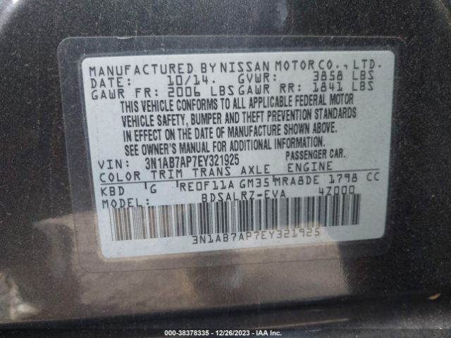 Photo 8 VIN: 3N1AB7AP7EY321925 - NISSAN SENTRA 