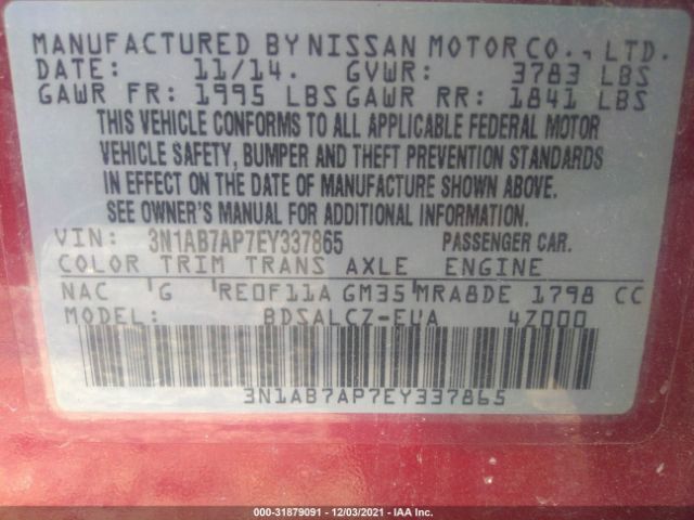 Photo 8 VIN: 3N1AB7AP7EY337865 - NISSAN SENTRA 