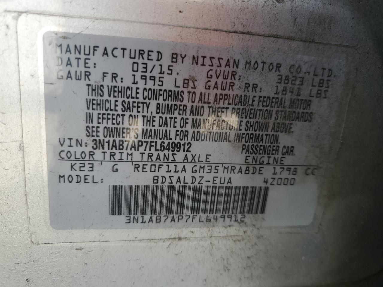 Photo 11 VIN: 3N1AB7AP7FL649912 - NISSAN SENTRA 