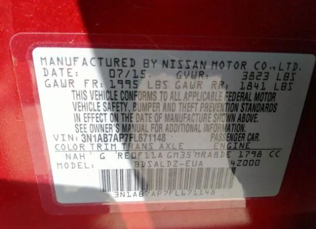 Photo 8 VIN: 3N1AB7AP7FL671148 - NISSAN SENTRA 