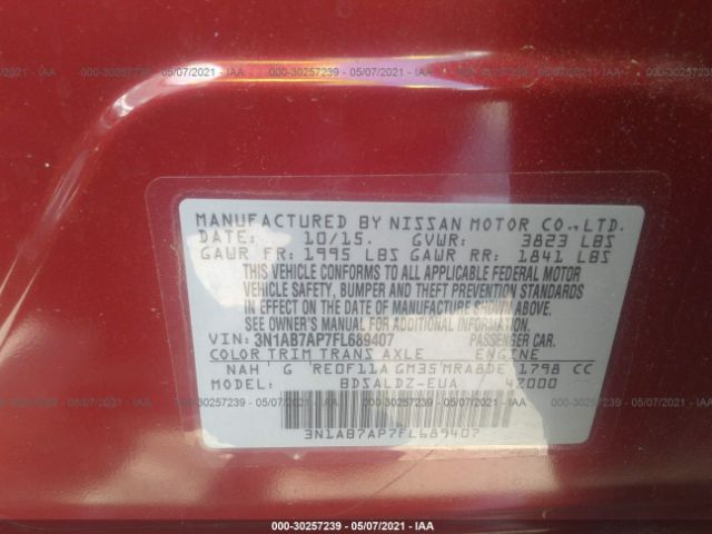 Photo 8 VIN: 3N1AB7AP7FL689407 - NISSAN SENTRA 