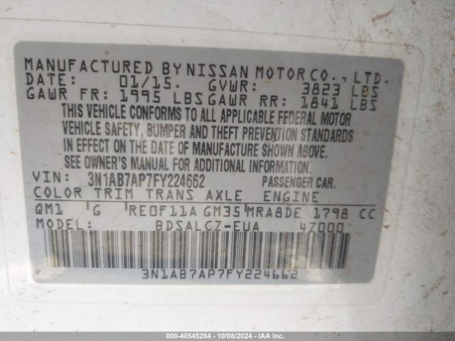 Photo 8 VIN: 3N1AB7AP7FY224662 - NISSAN SENTRA 