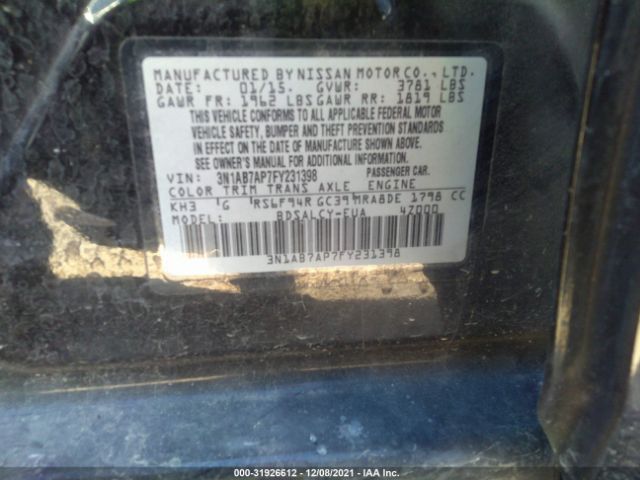 Photo 8 VIN: 3N1AB7AP7FY231398 - NISSAN SENTRA 