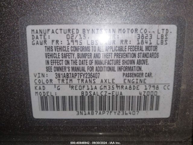 Photo 8 VIN: 3N1AB7AP7FY236407 - NISSAN SENTRA 