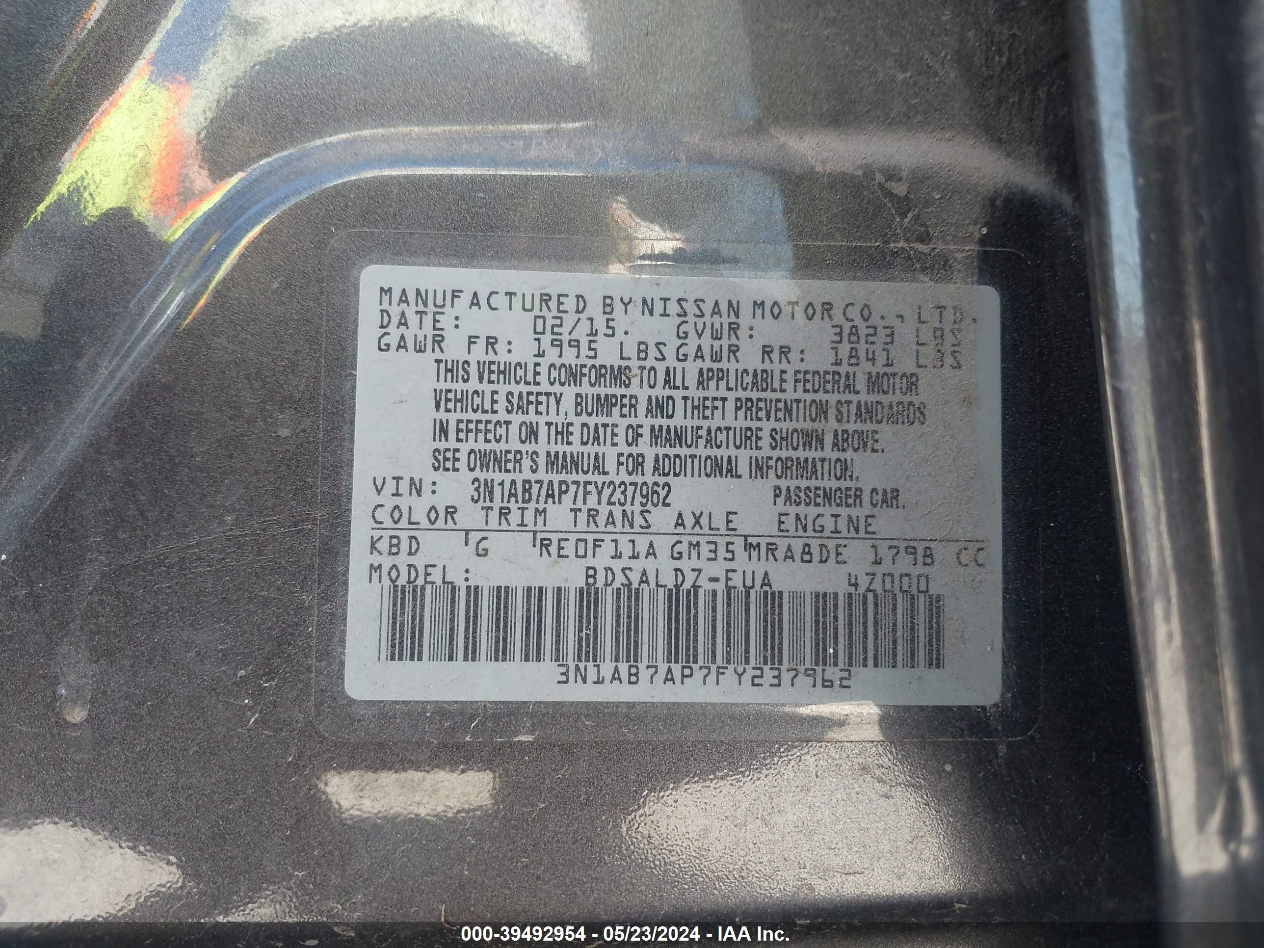 Photo 8 VIN: 3N1AB7AP7FY237962 - NISSAN SENTRA 