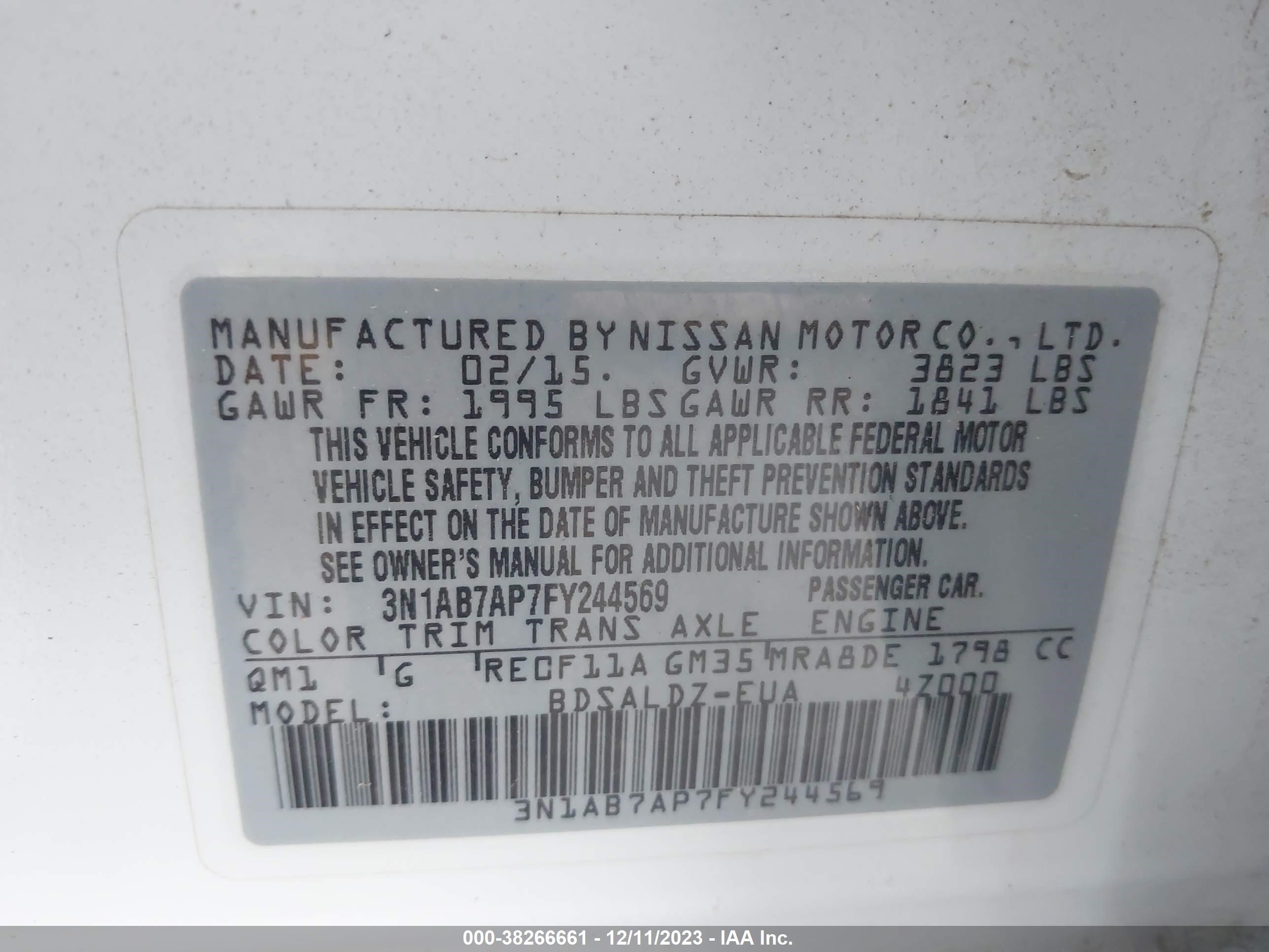 Photo 8 VIN: 3N1AB7AP7FY244569 - NISSAN SENTRA 