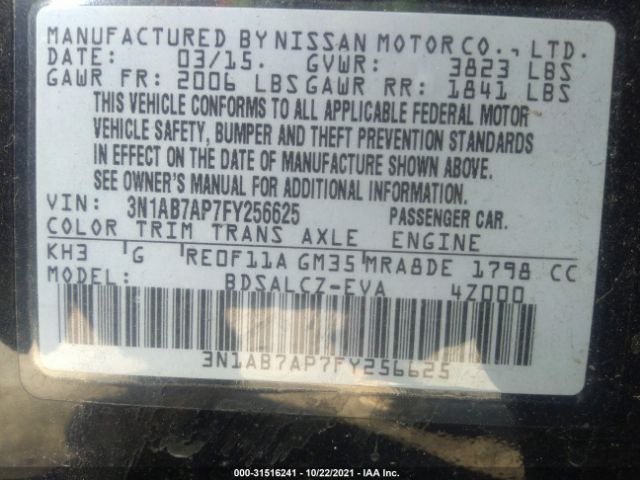 Photo 8 VIN: 3N1AB7AP7FY256625 - NISSAN SENTRA 