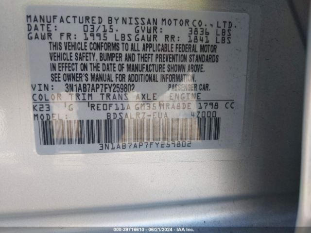 Photo 8 VIN: 3N1AB7AP7FY259802 - NISSAN SENTRA 