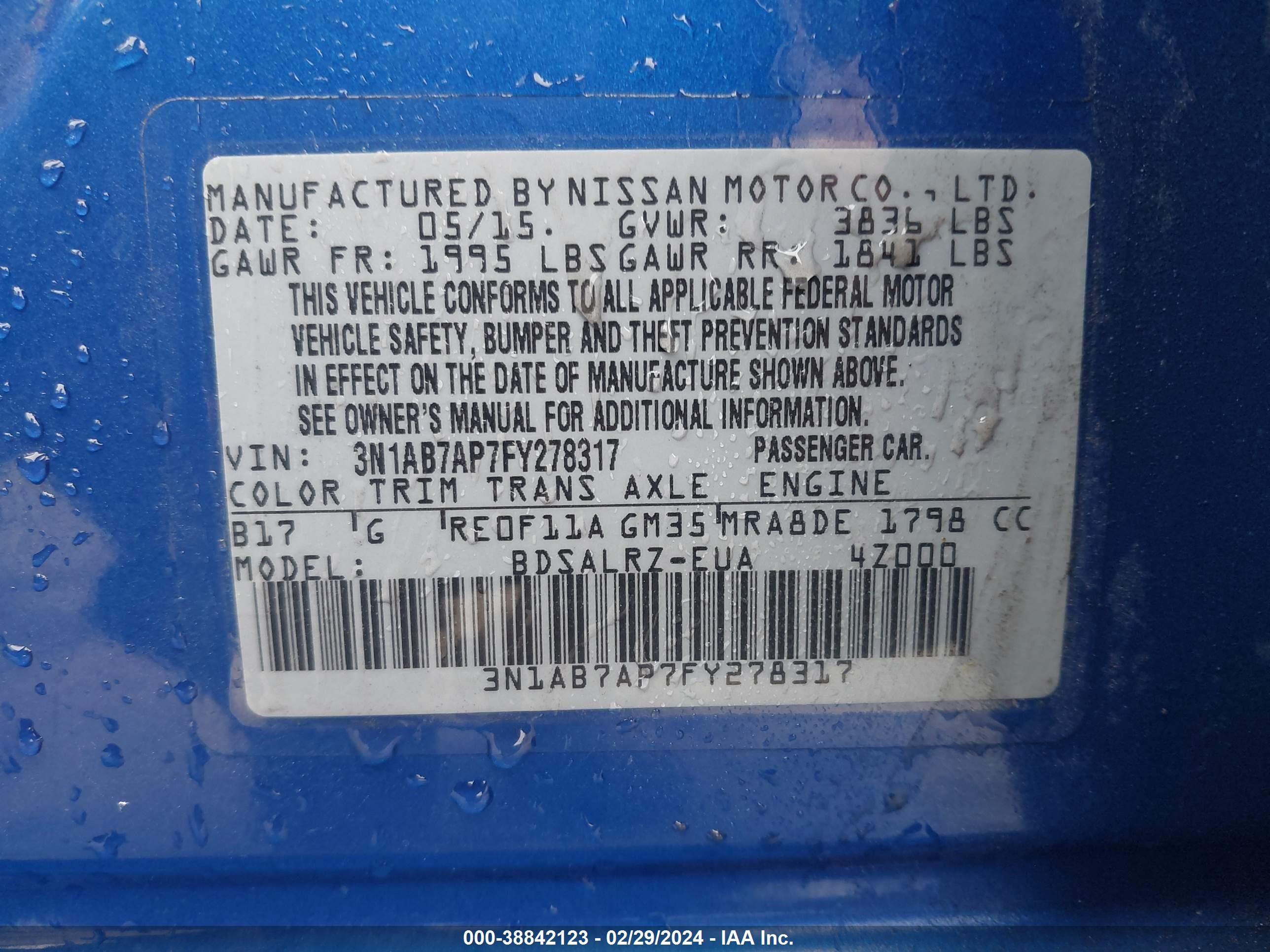 Photo 8 VIN: 3N1AB7AP7FY278317 - NISSAN SENTRA 