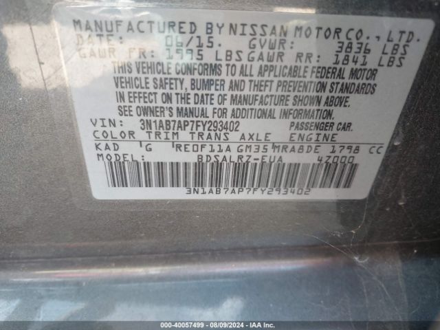 Photo 8 VIN: 3N1AB7AP7FY293402 - NISSAN SENTRA 