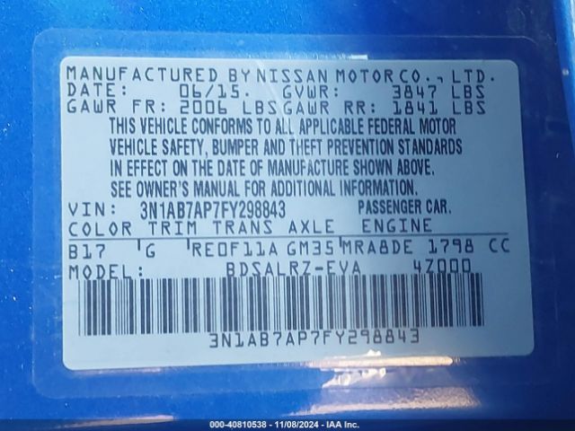 Photo 8 VIN: 3N1AB7AP7FY298843 - NISSAN SENTRA 