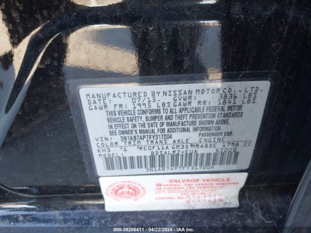 Photo 8 VIN: 3N1AB7AP7FY317004 - NISSAN SENTRA 