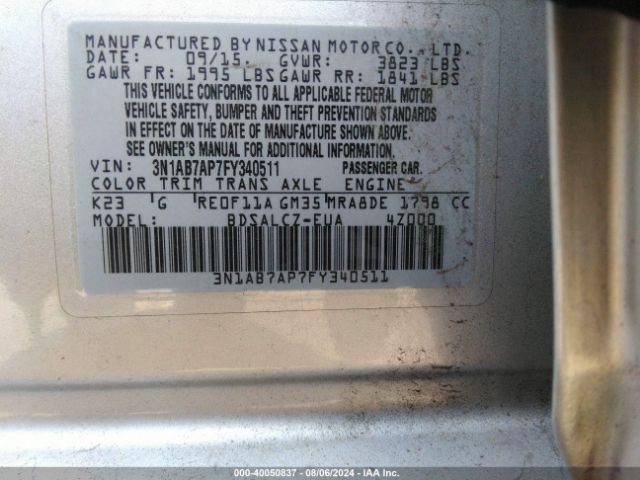 Photo 8 VIN: 3N1AB7AP7FY340511 - NISSAN SENTRA 