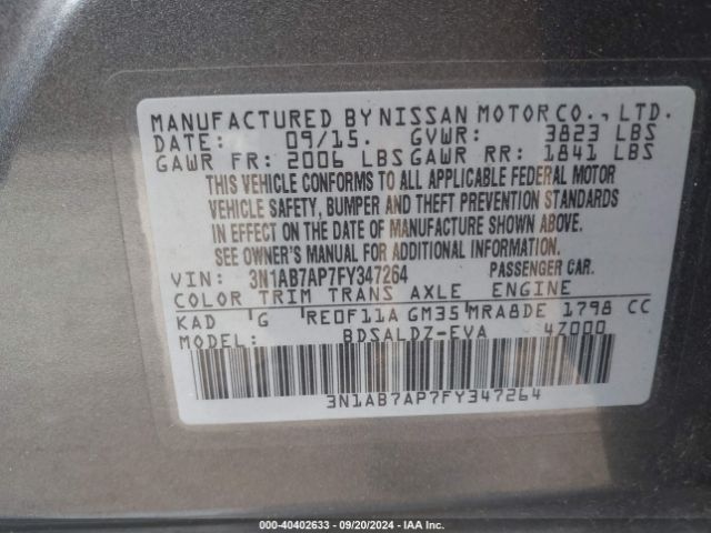 Photo 8 VIN: 3N1AB7AP7FY347264 - NISSAN SENTRA 