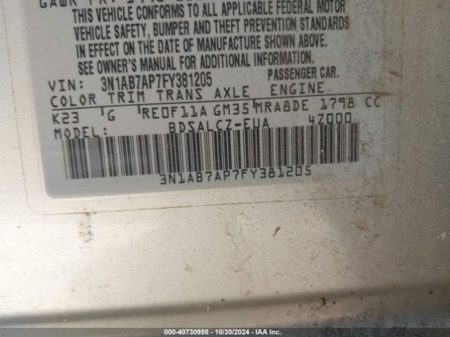 Photo 8 VIN: 3N1AB7AP7FY381205 - NISSAN SENTRA 