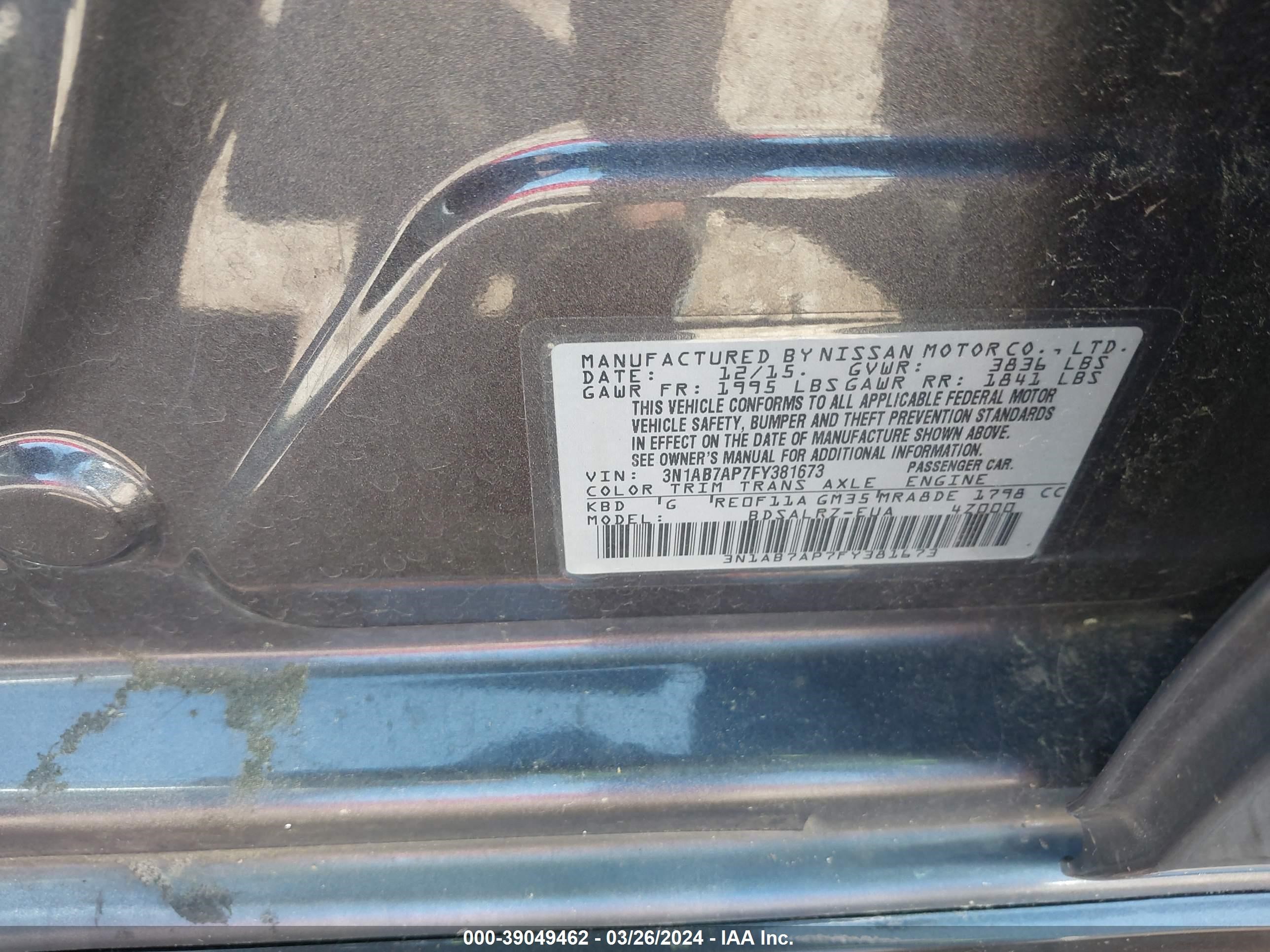 Photo 8 VIN: 3N1AB7AP7FY381673 - NISSAN SENTRA 