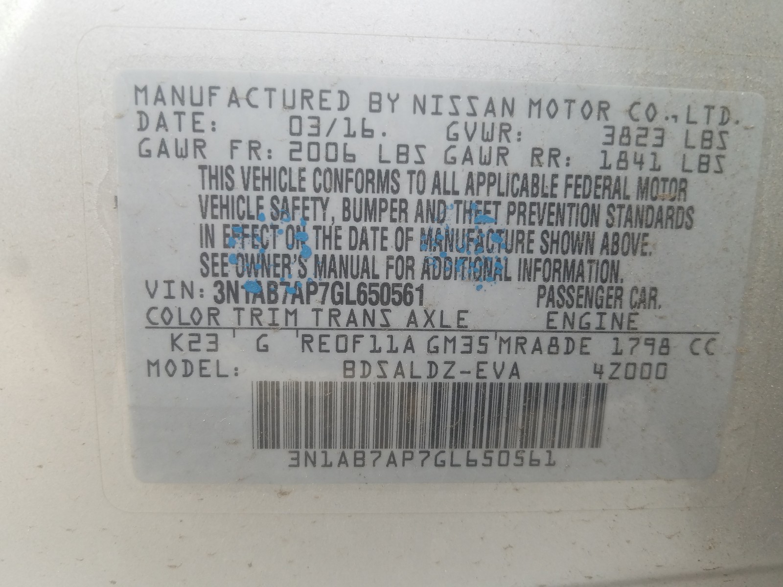 Photo 9 VIN: 3N1AB7AP7GL650561 - NISSAN SENTRA S 