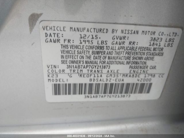 Photo 8 VIN: 3N1AB7AP7GY213873 - NISSAN SENTRA 