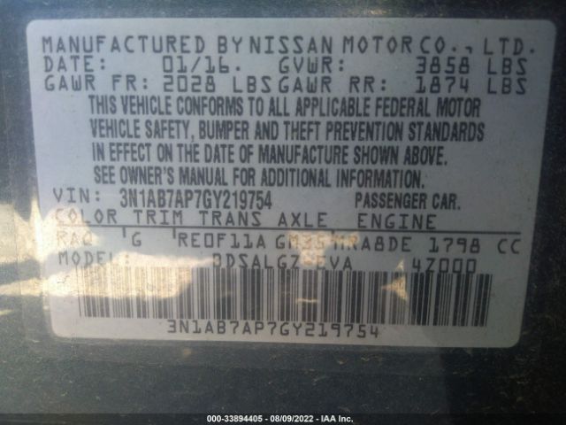 Photo 8 VIN: 3N1AB7AP7GY219754 - NISSAN SENTRA 