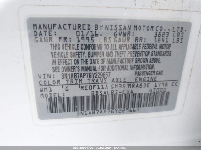 Photo 8 VIN: 3N1AB7AP7GY229667 - NISSAN SENTRA 