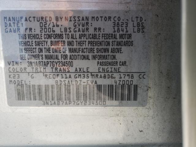 Photo 9 VIN: 3N1AB7AP7GY234500 - NISSAN SENTRA S 