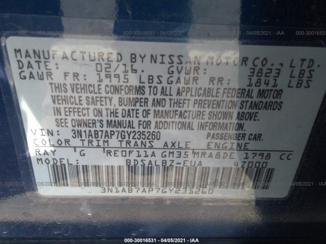 Photo 8 VIN: 3N1AB7AP7GY235260 - NISSAN SENTRA 