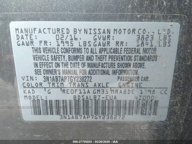 Photo 8 VIN: 3N1AB7AP7GY238272 - NISSAN SENTRA 