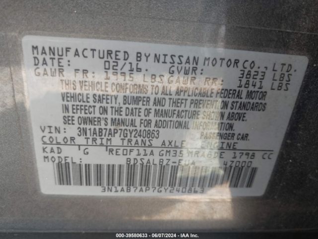 Photo 8 VIN: 3N1AB7AP7GY240863 - NISSAN SENTRA 