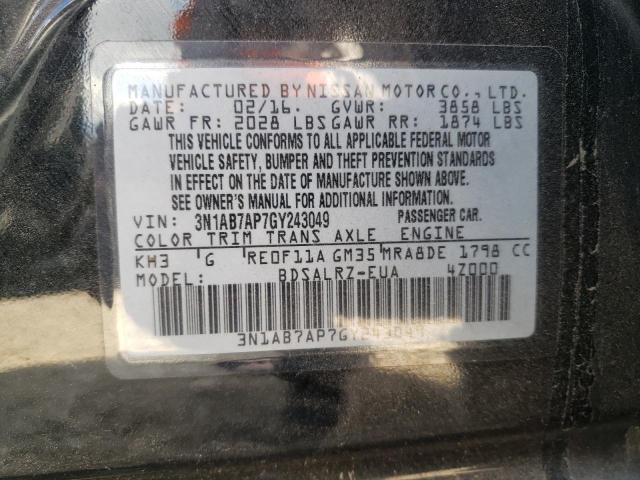 Photo 9 VIN: 3N1AB7AP7GY243049 - NISSAN SENTRA S 