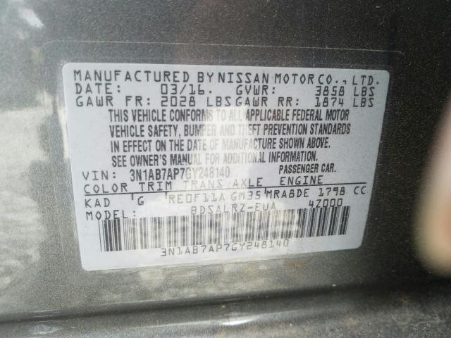 Photo 9 VIN: 3N1AB7AP7GY248140 - NISSAN SENTRA S 