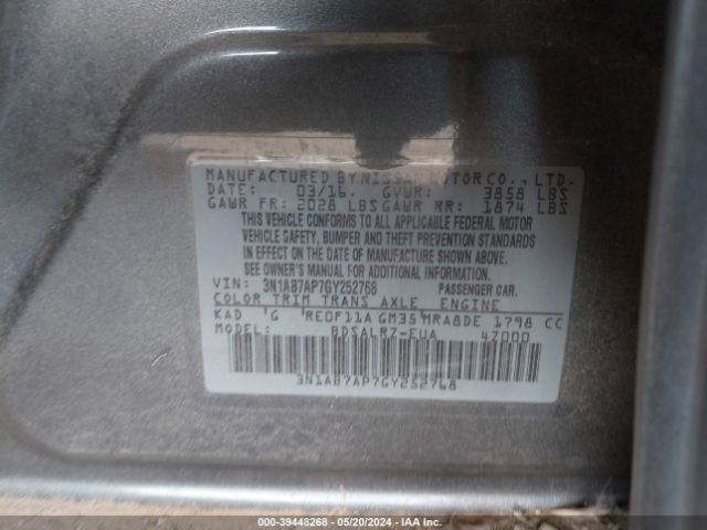 Photo 8 VIN: 3N1AB7AP7GY252768 - NISSAN SENTRA 