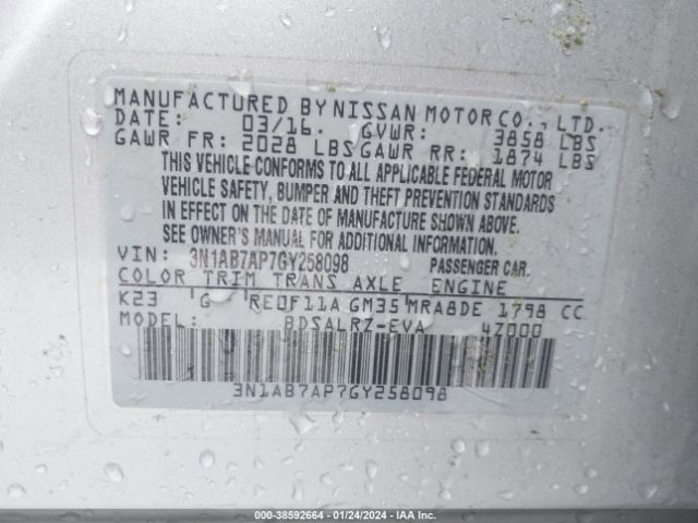 Photo 8 VIN: 3N1AB7AP7GY258098 - NISSAN SENTRA 