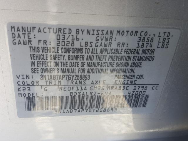 Photo 9 VIN: 3N1AB7AP7GY258893 - NISSAN SENTRA S 