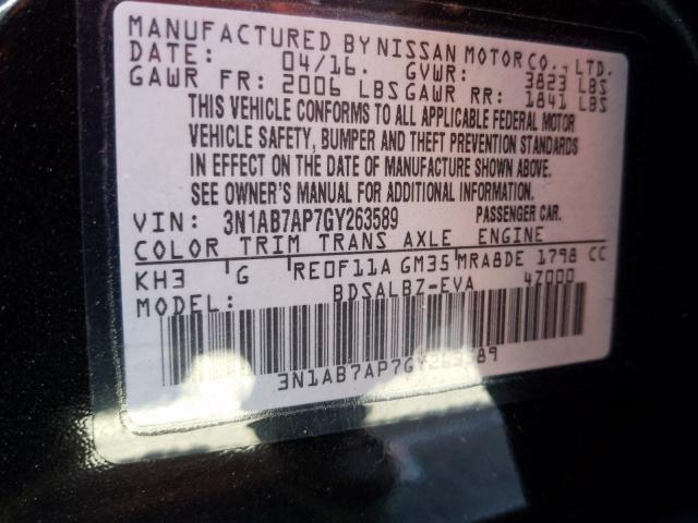 Photo 9 VIN: 3N1AB7AP7GY263589 - NISSAN SENTRA S 