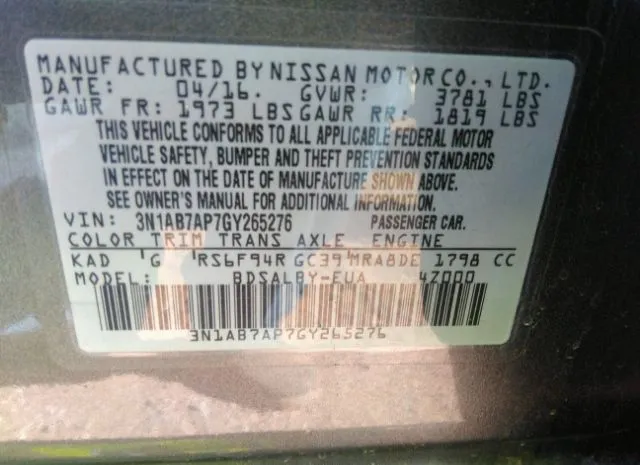 Photo 8 VIN: 3N1AB7AP7GY265276 - NISSAN SENTRA 