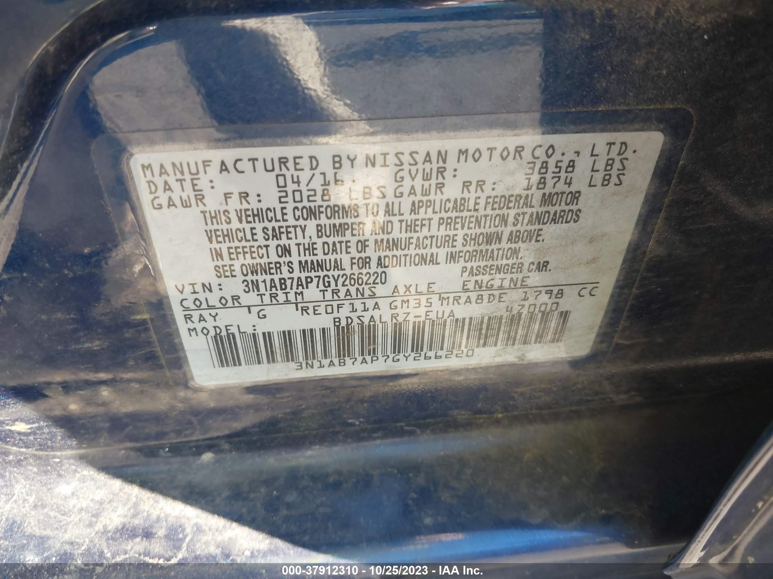 Photo 8 VIN: 3N1AB7AP7GY266220 - NISSAN SENTRA 