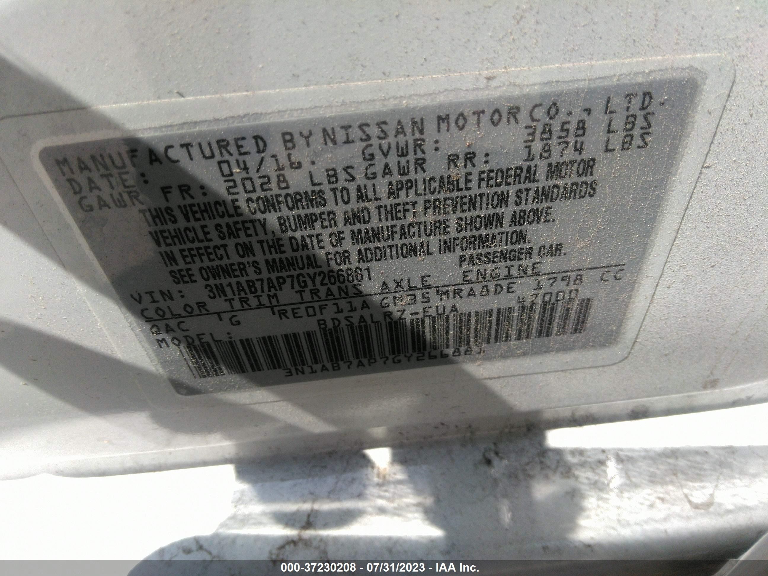 Photo 8 VIN: 3N1AB7AP7GY266881 - NISSAN SENTRA 