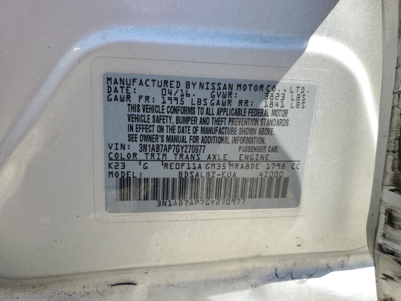 Photo 11 VIN: 3N1AB7AP7GY270977 - NISSAN SENTRA 