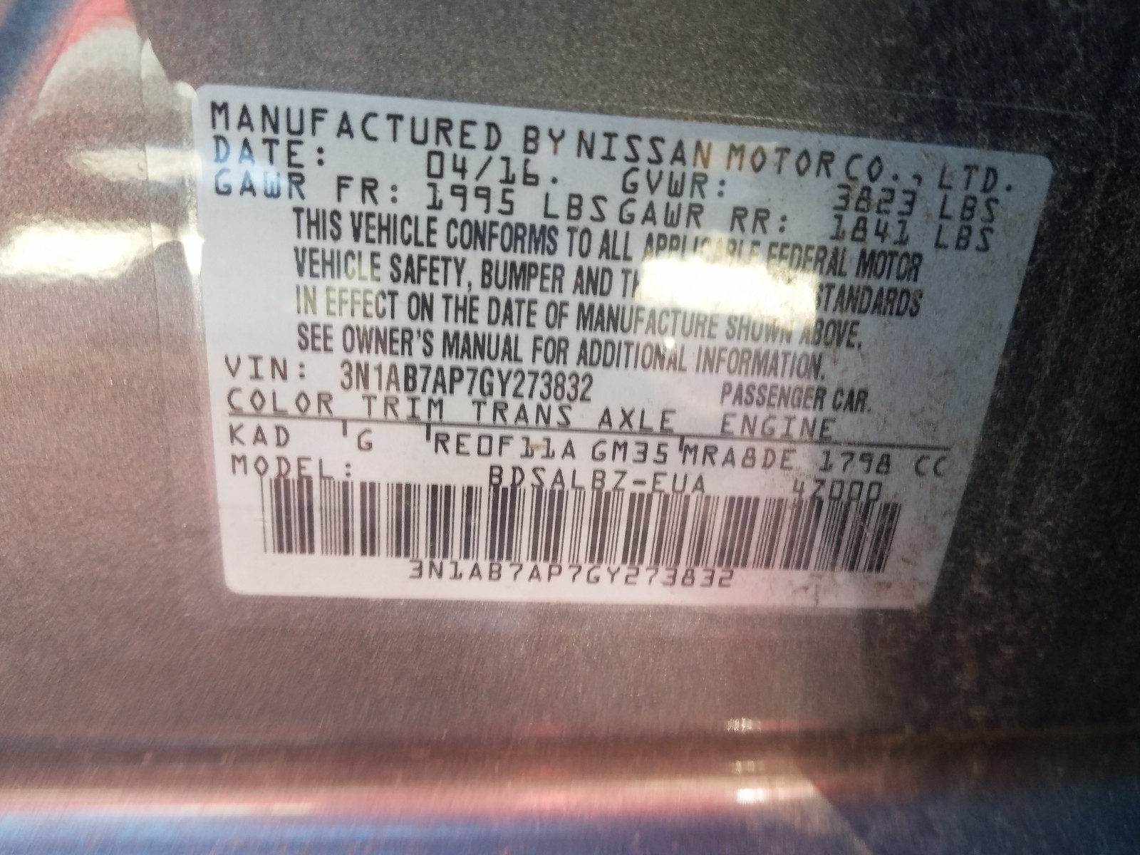 Photo 9 VIN: 3N1AB7AP7GY273832 - NISSAN SENTRA 