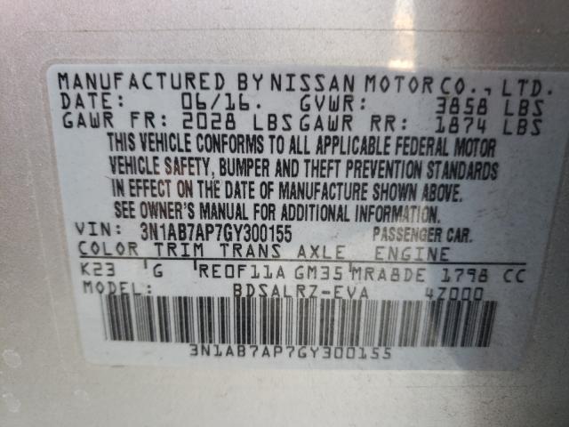 Photo 9 VIN: 3N1AB7AP7GY300155 - NISSAN SENTRA 