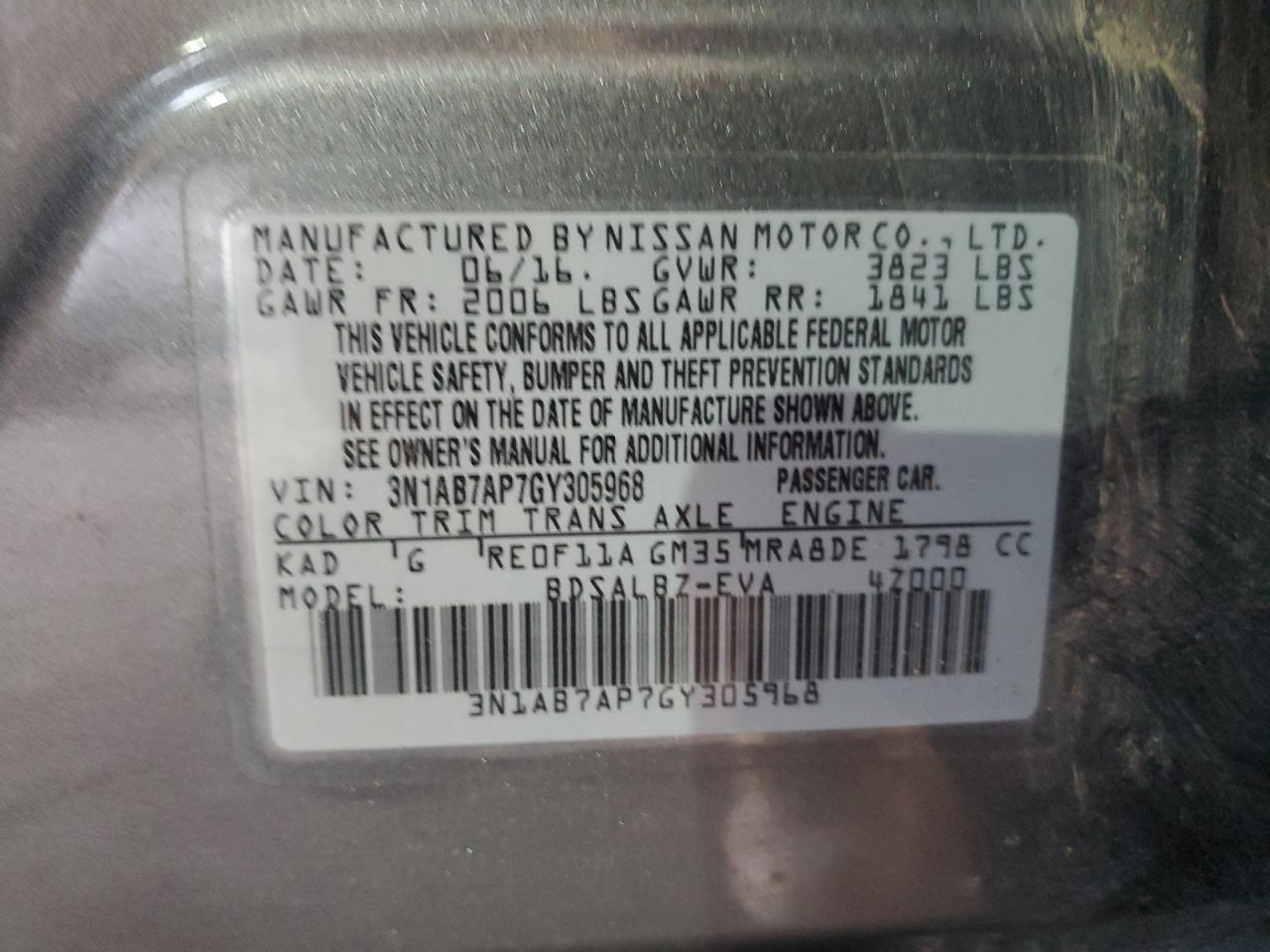 Photo 11 VIN: 3N1AB7AP7GY305968 - NISSAN SENTRA 