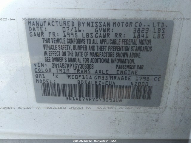 Photo 8 VIN: 3N1AB7AP7GY309308 - NISSAN SENTRA 