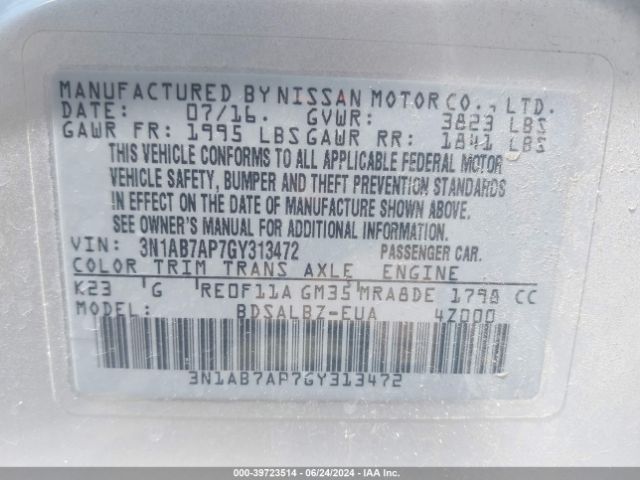 Photo 8 VIN: 3N1AB7AP7GY313472 - NISSAN SENTRA 